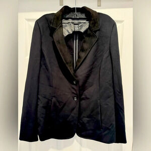 Olsen Europe black blazer faux  suede neckline buttons office formal party US12